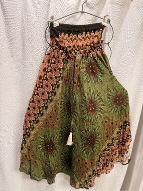 NEW Smocked Waist Wide Leg PANTS from Thailand w/ flower mandalas Size S/M